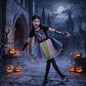 Costume de sorcière <span class=keywords><strong>d</strong></span>'Halloween pour enfants, <span class=keywords><strong>d</strong></span>éguisement de squelette arc-en-ciel pour filles - Product Image 2