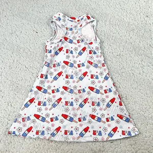 DH OEM 4th Of July New Design Sleeveless Backless Toddler Kids Knee Length Skirt Girls Summer Dress