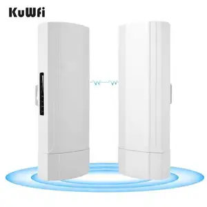 KuWFi Jangkauan Panjang 5.8Ghz, Cpe Kit Industri Luar Ruangan Extender Wifi Jangkauan Jauh 2 Port Lan Jembatan Nirkabel Titik Ke Titik