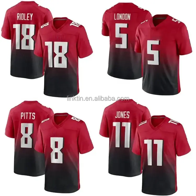 Wholesale Atlanta Stitched American Football Jersey Men's Red USA Team Uniform #18 Calvin Ridley #8 Kyle #5 Drake London