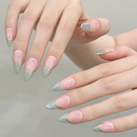 Design # 2897 Faux Ongles à Presser de Haute Qualité, 10 Pièces, Faits Main, French Manucure Simple, Effet Œil de Chat, Amande, en Acrylique et Gel