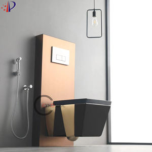 WC suspendu gris simple plaqué or, avec chasse d'eau intégrée, à fixation murale séparée - Product Image 6