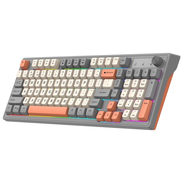 Hot Selling 98-Key Dual-Mode for Bluetooth Mixed Light Fashionable Color Wireless Keyboard for Desktop & Laptop Office Business