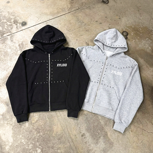 Dongguan Manufacturers <b>Clothing</b> <b>Rivet</b> Design French Terry 500gsm Hoodies Oversized Heavyweight Boxy Fit Zip Up Hoodies For Men - Product Image 1