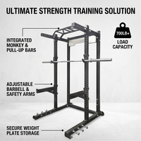 Cage de musculation multifonctionnelle avec barre de traction, crochets en J et bras de sécurité pour squats