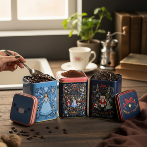Kontensan <b>Square</b> Metal Canister Set 87x87x125 mm (Set of 3) Vintage Caf-Inspired Linen Texture Design Tales Design - Product Image 3