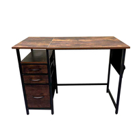 Bureau d'ordinateur moderne avec cadre en métal brun, grand plateau de travail, tiroirs de rangement, assemblage facile, espace pour imprimante