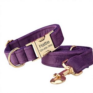 Ensemble collier et laisse personnalisés pour chien avec nœud papillon, boucle métallique gravée sur mesure, violet, accessoires pour chiot de mariage, cadeau offert - Product Image 1
