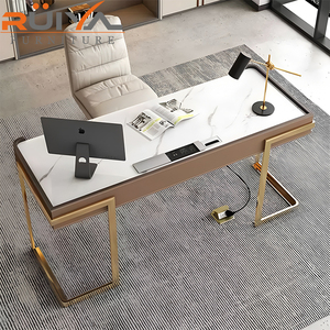 Sang trọng hiện đại tối giản yên da Đá Bàn văn phòng nghiên cứu viết Bàn Kim Loại bảng gỗ phong cách thiết kế bàn máy tính - Product Image 5