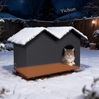 Maison pour chat d'extérieur surélevée à double compartiment, abri isolé et résistant aux intempéries pour chats errants, maison d'hiver imperméable pour animaux de compagnie d'extérieur