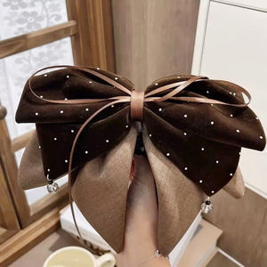 Pince à cheveux en velours style coréen avec grand nœud et pendentif en strass, pince à ressort élégante style <span class=keywords><strong>Cocomelon</strong></span> pour femme - Product Image 6