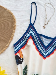 Abito Estivo da Spiaggia da Donna con Scollo a V, Mini Gonna Casual Stile Sling, Look Sexy per Vacanze, Taglia Unica, Stampa al Ginocchio, Senza Maniche - Product Image 3