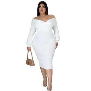 <span class=keywords><strong>Ropa</strong></span> de talla grande para mujeres con curvas en Europa y América, vestido sexy de longitud media con cuello en V y color liso, gran venta en <span class=keywords><strong>Wish</strong></span> - Product Image 4