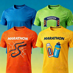 Marathon Running T-<b>Shirt</b> Men Short Sleeve Quick Dry Sporty Design Digital Print O-Neck Regular Fit <b>Polyester</b> Knitted - Product Image 1