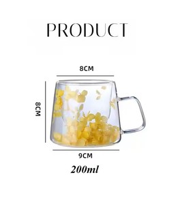 Tazza di <span class=keywords><strong>vetro</strong></span> di caffè in ceramica a doppia parete originalità con manico a fiori secchi - Product Image 6