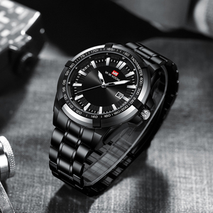 Montre d'affaires minimaliste pour hommes, bracelet en acier noir avec accent or rose, montre-bracelet pour messieurs - Product Image 4