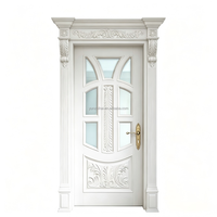Porte en bois sculptée à la main de style vintage de 36*96 pouces avec verre décoratif, porte intérieure et d'entrée pré-montée