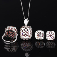 Mode femmes nid d'oiseau coupe 14*16-10*10 simulé Padparadscha laiton ensemble de bijoux pour femmes
