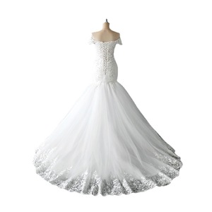 Wedding Dress Mermaid Silhouette Off Shoulder Sweetheart Neckline Lace White Floor Length Simple Train - Product Image 5