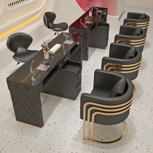Premium "Cream-style" Manicure Table Set: Tempered Glass <b>Top</b>, Built-in Dust Collector, and Power Outlet - Product Image 3
