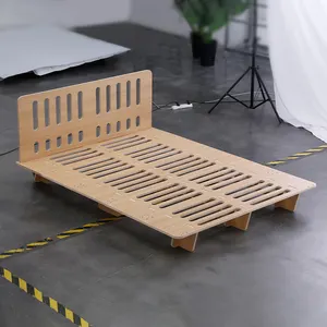 Derniers modèles de lit Cadre de lit en bois de chêne massif Plate-forme durable Mobilier Cadre de lit en bois moderne Vente en gros