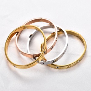 Bracelet manchette ouvert en acier inoxydable et zircone pour femme, motif œil et cœur, accessoire de bijouterie en métal poli, cadeau - Product Image 5
