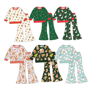 Nuovo Stile Set di Abbigliamento Natalizio Personalizzato per Bambine, Manica Lunga con Pantaloni a Zampa, Completo per Bambini per Uso Quotidiano - Product Image 1