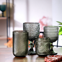 Ensemble de verrerie vintage en verre gaufré motif tournesol, 10 oz, coloré, comprenant des gobelets à vin, des verres Hi-ball, des verres tumbler et des verres rétro sans plomb pour eau et jus