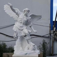 Statue d'ange en marbre naturel sculptée à la main, grandeur nature, célèbre, pour jardin extérieur, religieuse, saint Michel, l'archange
