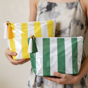 Waterproof PVC Cosmetic Bag Striped Large Capacity Zipper Closure <b>Makeup</b> Travel <b>Case</b> for Everyday Use - Product Image 2