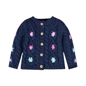 小花のセーター可愛い女の子セーター冬キッズ服女の子セーターカーディガン女の子ファッション服