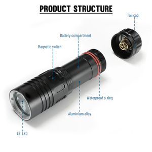 L2 LED <span class=keywords><strong>1000lumen</strong></span> lặn đèn nhôm 50m Mini lặn Torch với dưới nước đẩy chuyển IP68 đánh giá đèn pin - Product Image 3