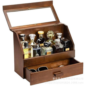 Wooden Perfume <b>Storage</b> <b>Box</b> With <b>Drawer</b> Double Layer Desktop Organizer For Fragrance Display And Cosmetic <b>Storage</b> - Product Image 1