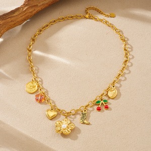 Fashionable Gold Plated Charm <b>Necklace</b> With Flower Pearl <b>Cherry</b> Blossom Fruit Pendant Stainless Steel Gift Jewelry - Product Image 3