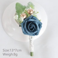 Corsage boutonnière pour homme, rose artificielle blanche en PE, fleur de poignet, broche, toucher naturel, pour mariage, cérémonie, fête, remise de diplôme
