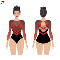 Justaucorps de gymnastique rythmique artistique personnalisé en spandex rouge et noir, tenue de sport professionnelle pour enfants et filles, usage quotidien