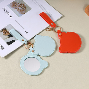 PU Leather Foldable Beauty Mirror Creative Teddy Bear Type Portable Handheld Makeup Mirror Fashion Keychain Small Mirror JL