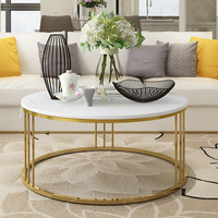 Table basse ronde pliable en acier inoxydable de style nordique moderne et luxueux avec plateau en marbre pour le salon