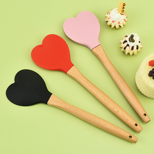 <span class=keywords><strong>Cuillère</strong></span> en bois naturel de qualité alimentaire, <span class=keywords><strong>cuillère</strong></span> en <span class=keywords><strong>silicone</strong></span> en forme de cœur, sans bruit, ustensiles de cuisine en bois - Product Image 2
