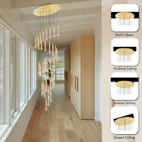 Lustre moderne à LED suspendu pour longue escalierée, avec télécommande, en forme de tube de cristal, pour hôtel et salon