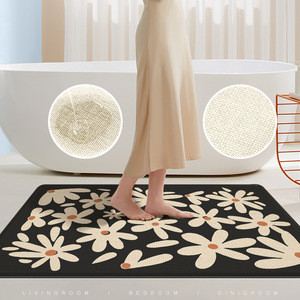 Tapis de salle de bain rectangulaire à motif floral, imitation lin, antidérapant, absorbant, pour entrée de maison - Product Image 3
