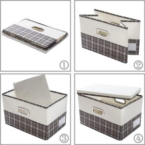 Large Collapsible Fabric Storage <b>Bins</b> [3-Pack] with <b>Lids</b>-17.7L Capacity Gray Plaid Cream Home Bedroom Closet Office Use - Product Image 4