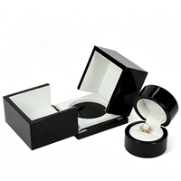 Boîte en bois personnalisée rectangulaire à double porte, laquée noire, magnétique, petite boîte de rangement en bois pour bague