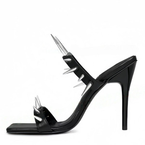 Mules d'été grande taille 46, sandales sexy à double bride pour femme, talons aiguilles fins avec longues rivets - Product Image 6