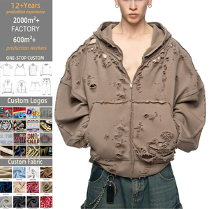 TKAN533 Custom Heavyweight 500Gsm French Terry Vintage Washed Boxy Distressed Hoodies Streetwear <b>Oversized</b> Hip Hop Zip up Hoodie - Product Image 1