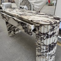 Table console d'entrée ovale moderne personnalisée en marbre Calacatta Viola, table de chevet haute en pierre à socle cannelé, table de salon, vente en gros