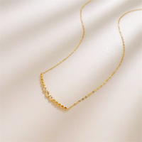 Collier ajustable coréen en or doux avec perles et trois diamants, motif sourire, breloques en or jaune 18 carats pour la fabrication de bijoux