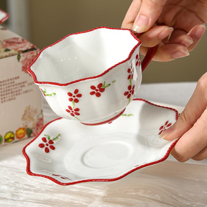 Floral Ceramic Coffee Cup And Saucer Set Luxury Elegant Afternoon Tea Cup High-end Gift For Women - Product Image 4