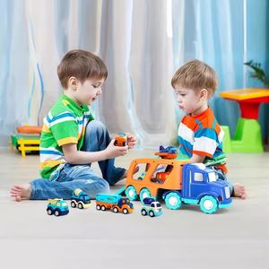 BJQ OEM Jouets de voitures à friction en plastique, <span class=keywords><strong>dessin</strong></span> <span class=keywords><strong>animé</strong></span>, pour tout-petits, garçons et filles, grand transport avec véhicules assortis, ensemble de jeu, <span class=keywords><strong>camion</strong></span> transporteur - Product Image 4