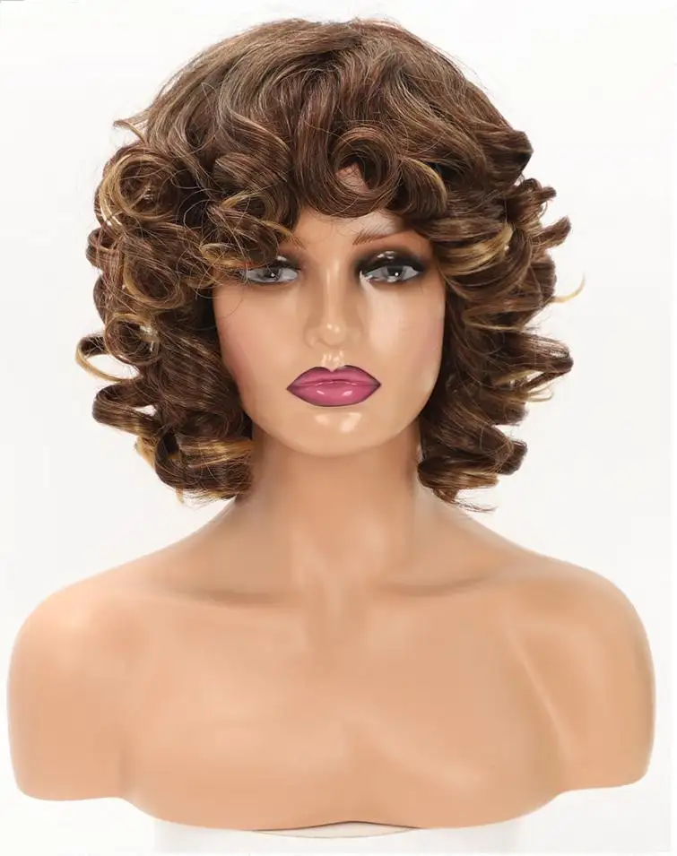 New Best Women 14inch Synthetic Fiber Blend Human Hair Wigs African American Short Curly Wig